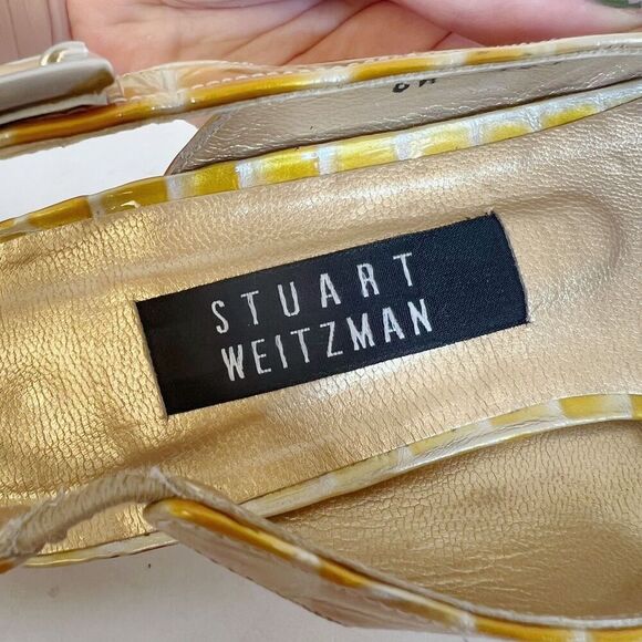 Stuart Weitzman RARE 90s Yellow Crocodile Patent Leather Slingback Size 8.5 - Picture 4 of 7